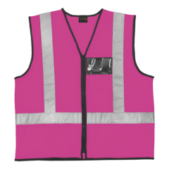 Hi-Viz Reflective Safety Vest c/w Zip & ID Pouch - Pink