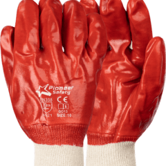 Red PVC Safety Gloves - Knit Wrist - Smooth Palm - Wrist