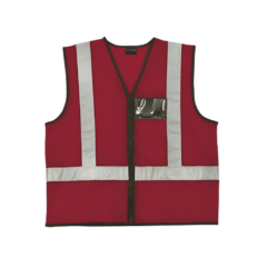 Hi-Viz Reflective Safety Vest c/w Zip & ID Pouch - Red
