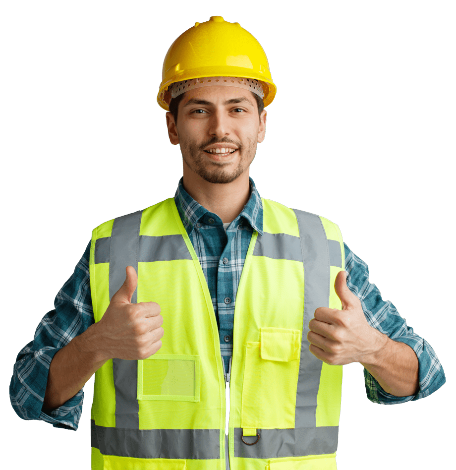 Engineer wearing safety helmet & reflective showing a thumbs up