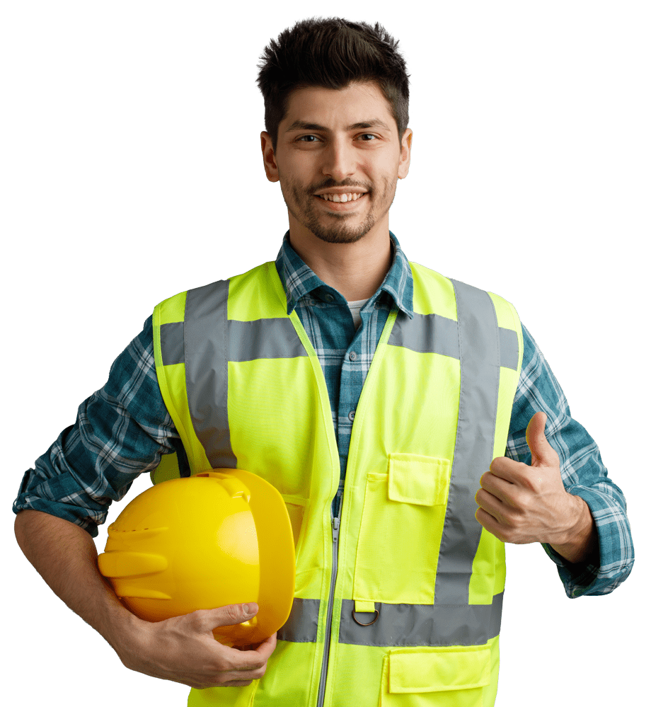 Engineer wearing safety helmet & reflective showing a thumbs up