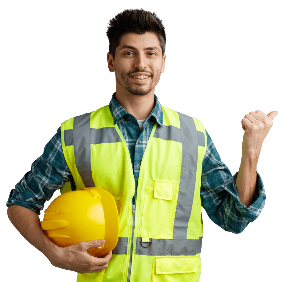 Engineer wearing safety helmet & reflective showing a thumbs up